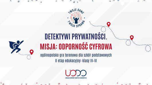 Plakat edukacyjnej grze terenowej „Detektywi Prywatności: Misja: odporność cyfrowa”